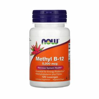 Methyl B-12 Methylcobalamin plus Folate, 5000mcg, Now Foods, 120 drajeuri