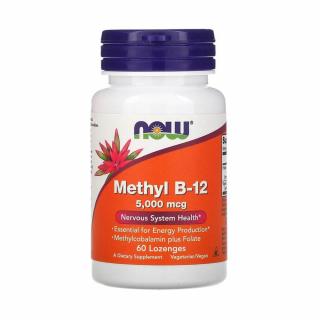 Methyl B-12 Methylcobalamin plus Folate, 5000mcg, Now Foods, 60 drajeuri