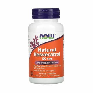 Natural Resveratrol with Red Wine Extract, Green Tea  Grape Seed, 50 mg, Now Foods, 60 capsule