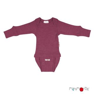 Body cu maneca lunga din lana merinos Rib, Many Months, Charmer Explorer, 62-80 86cm, Dark cerise