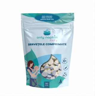 Servetele umede comprimate, biodegradabile  Only Napkin,  100% apa, 50 buc