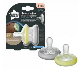 Suzeta de noapte Tommee Tippee Closer to Nature   Breast like soother  , 6-18 luni, 2 buc