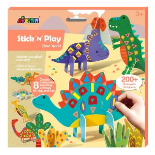 Joc creativ Stick N Play cu scene 3D si stickere repozitionabile - Lumea Dinozaurilor, + 3 ani