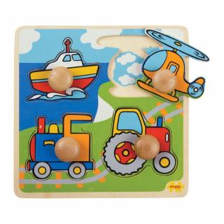 Primul meu puzzle - 4 mijloace de transport, BIGJIGS Toys, 1-2 ani +