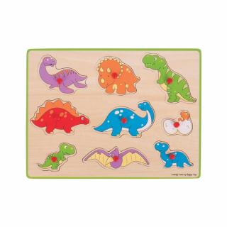 Puzzle din lemn incastru - Dinozauri, BIGJIGS Toys, 2-3 ani +