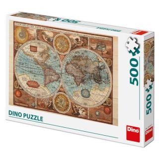 Puzzle - Harta lumii din 1626 (500 piese), Dino, 12 ani +