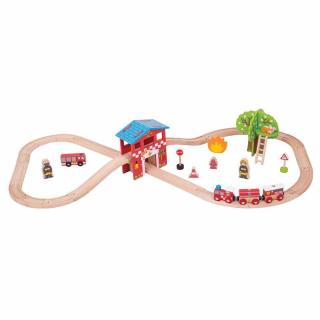 Set cu trenuletul pompierilor, BIGJIGS Toys, 2-3 ani +