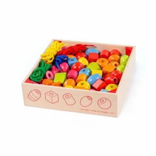 Set margele din lemn pentru insirat, BIGJIGS Toys, 2-3 ani +