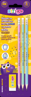 Strigo Set 3 creioane HB pastel+guma de sters, in blister