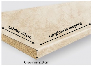 Blat bucatarie Travertin luios de 28 mm, Termo-Rezistent, Lungime la alegere, latime 60 cm