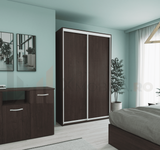 Dressing cu 2 Usi Glisante Wenge, H200x120x60cm, bara de Umerase si 5 Polite de Depozitare Pal 18 mm