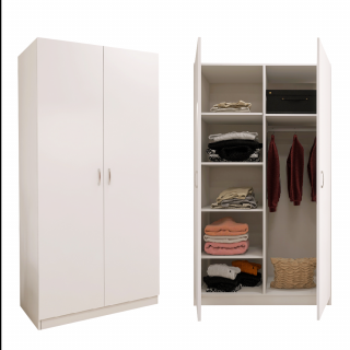 Dulap in 2 Usi Mixt cu Bara si 5 Rafturi Depozitare 200x100x50 cm,Culoare Alba, Material PAL de 18mm