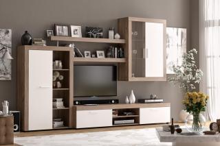 Living Verona, Masura 293 cm, Culoare Alb cu Stejar Inchis