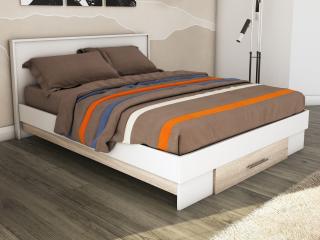 Pat Ella Cu Saltea, Masura 160x200 cm, Culoare Alb cu Sonoma