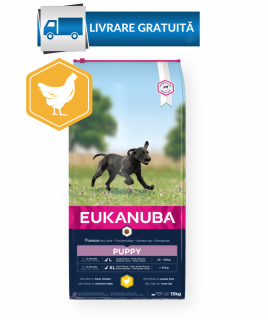 15kg Eukanuba PUPPY LARGE cu PUI 25-40 kg: 1-12 luni