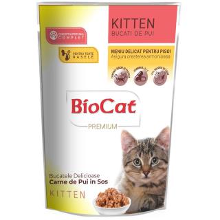 Biocat Kitten Plic cu pui in sos 85gr., hrana umeda pentru pui de pisica