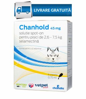 Chanhold 6% 45mg 2.6-7.5kg, 6 pipete deparazitare externa si interna pentru pisici