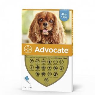 Deparazitare externa si interna Advocate Dog 4-10 kg , 3 pipete