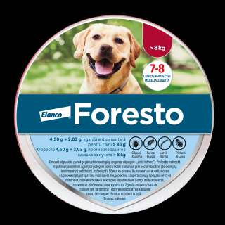 Foresto - Zgarda Antiparazitara pentru caini mari peste 8 kg (70 cm), pana la 8 luni de protectie impotriva purecilor si capuselor