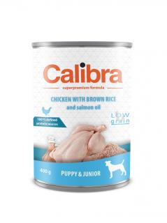 Hrana umeda pentru caini Calibra Dog Junior Pui cu Orez Brun 400 gr