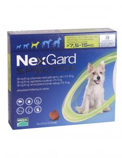 Nexgard Spectra M cutie cu 3 comprimate masticabile, Deparazitare externa pentru caini cu greutatea intre 7,5-15  kg