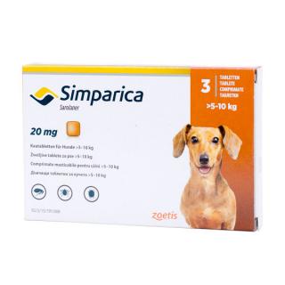 Simparica 20 mg 5-10 kg, pastila deparazitare externa, 3 tablete