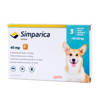 Simparica 40 mg 10-20 kg, pastila deparazitare externa, 3 tablete