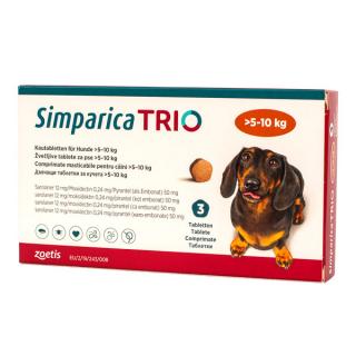 Simparica Trio 12 mg (5.1-10 kg) x 3 tablete - deparazitare externa si interna pentru caini