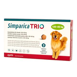 Simparica Trio 48 mg (20.1 - 40 kg) x 1 tableta - deparazitare externa si interna pentru caini