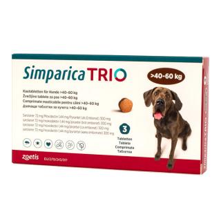 Simparica Trio 72 mg (40.1 - 60 kg) x 3 tablete, deparazitare externa si interna pentru caini