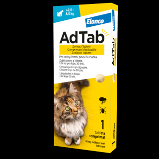 Tableta antiparazitara externa pentru pisici, AdTab Cat 48MG ( 2,0,      8,0 kg) - 1 tableta
