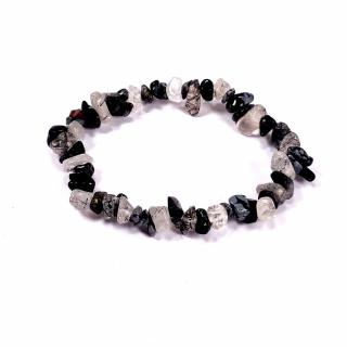 Bratara obsidian fulg de nea si cuart turmalinat