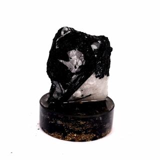 Esantion mineral din turmalina neagra cu cuart pe suport turmalina