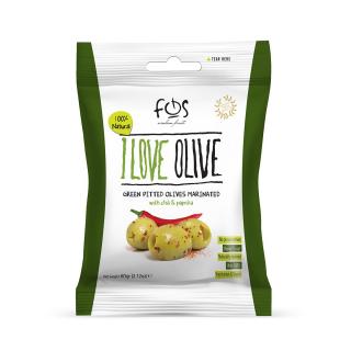 Snack masline verzi fara samburi marinate cu chili si paprika 60gr FOS