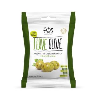 Snack masline verzi fara samburi marinate cu fenicul si coriandru 60gr FOS