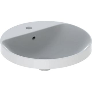 LAVOAR INCORPORAT GEBERIT VARIFORM, ROTUND, CU BANC CU ORIFICII DE ROBINET D-48CM, PREAPLIN VIZIBIL, GLAZURAT ALB