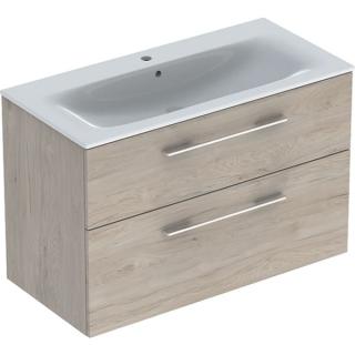 MOBILIER 100 CM SELNOVA SQUARE CU LAVOAR, DOUA SERTARE,NUC AMERICAN HICKORY DESCHIS