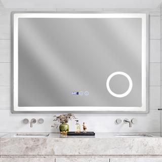Oglinda baie cu iluminare LED,dezaburire,ceas,termometru si LUPA, 80x60 cm