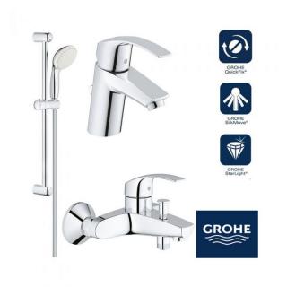 Set baterii 3in1 Grohe Eurosmart M size, include baterie lavoar, baterie cada si set dus