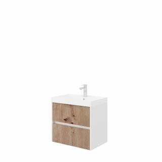 Set dulap baie stejar auriu si lavoar alb compozit,60 cm,portofino
