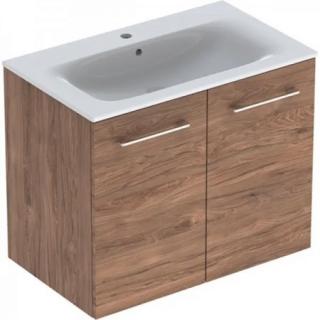 SET LAVOAR CU MARGINE INGUSTA SI MOBILIER SELNOVA SQUARE CU 2 USI 80  NUC AMERICAN HICKORY