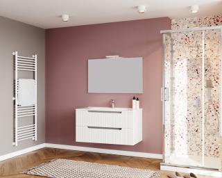 Set mobilier baie,lavoar si oglinda lampa led,100 cm,alb,ibiza
