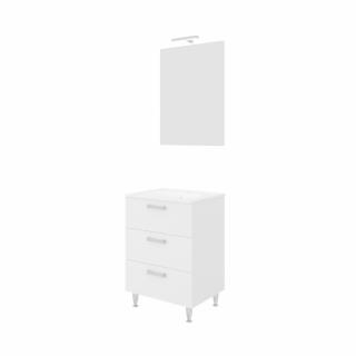 Set mobilier baie,lavoar si oglinda lampa led 60 cm,alb,tokyo