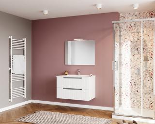 Set mobilier baie,lavoar si oglinda lampa led,80 cm,alb,ibiza