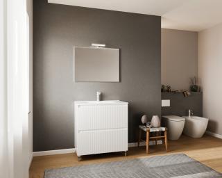 Set mobilier baie,lavoar si oglinda lampa led,alb,80 cm,parma