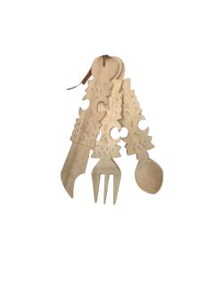 Set de trei piese sculptate manual in lemn de tei ,   Traditie si eleganta romaneasca