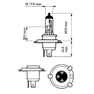 Bec Far H4 60 55W 12V Longer Life Ecovision Philips