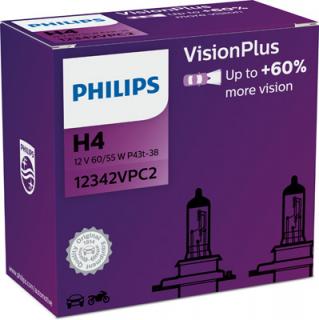 Set 2 Becuri Far H4 60 55W 12V Vision Plus (Cutie) Philips