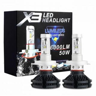 Set 2 leduri H7 X3 Canbus pentru far auto, putere 50W, luminozitate 12.000 Lm, 12V-24V X3-H7