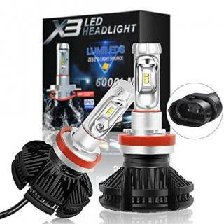 Set 2 leduri H8 H9 H11 X3 Canbus pentru far sau proiector auto, putere 50W, luminozitate 12.000 Lm, 12V-24V X3-H11